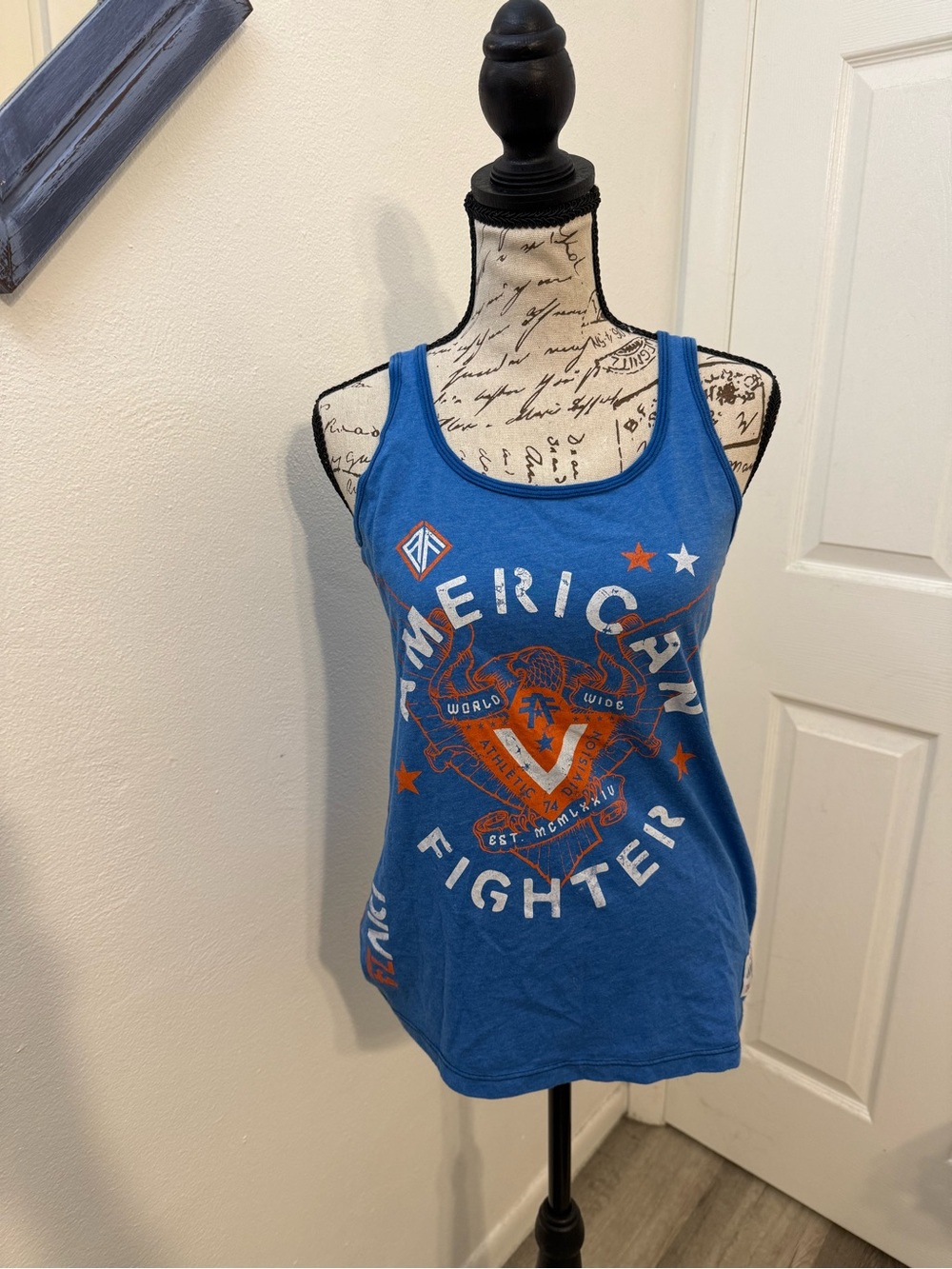 American Fighter Royal Blue Tank with Orange & White Graphic